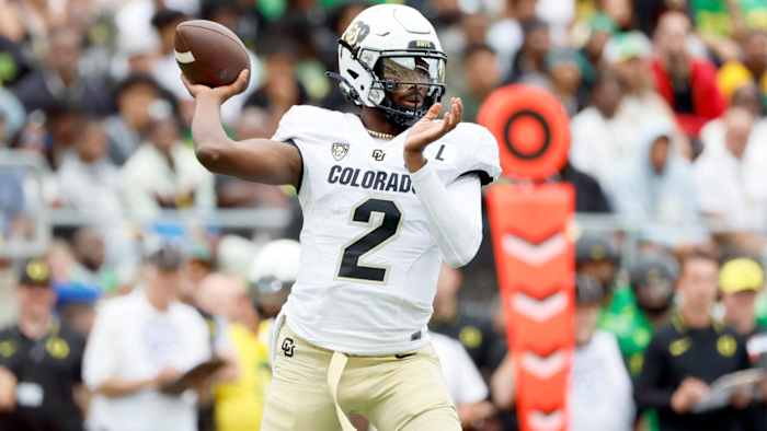 Colorado quarterback Shedeur Sanders looks to throw